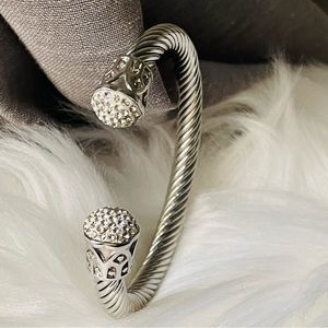 EMMA SKYE | Stainless Steel Sparkly Crystal Accented Cable Wire Cuff Bracelet 7"